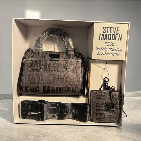 NEW Steve Madden Gift Set Crossbody Purse Webbed Strap and Coin Purse Keychain - Picture 1 of 5